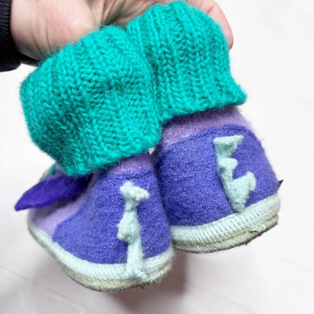Garnet Hill Boiled Wool Dragon Slippers Size Kids 11 EUC